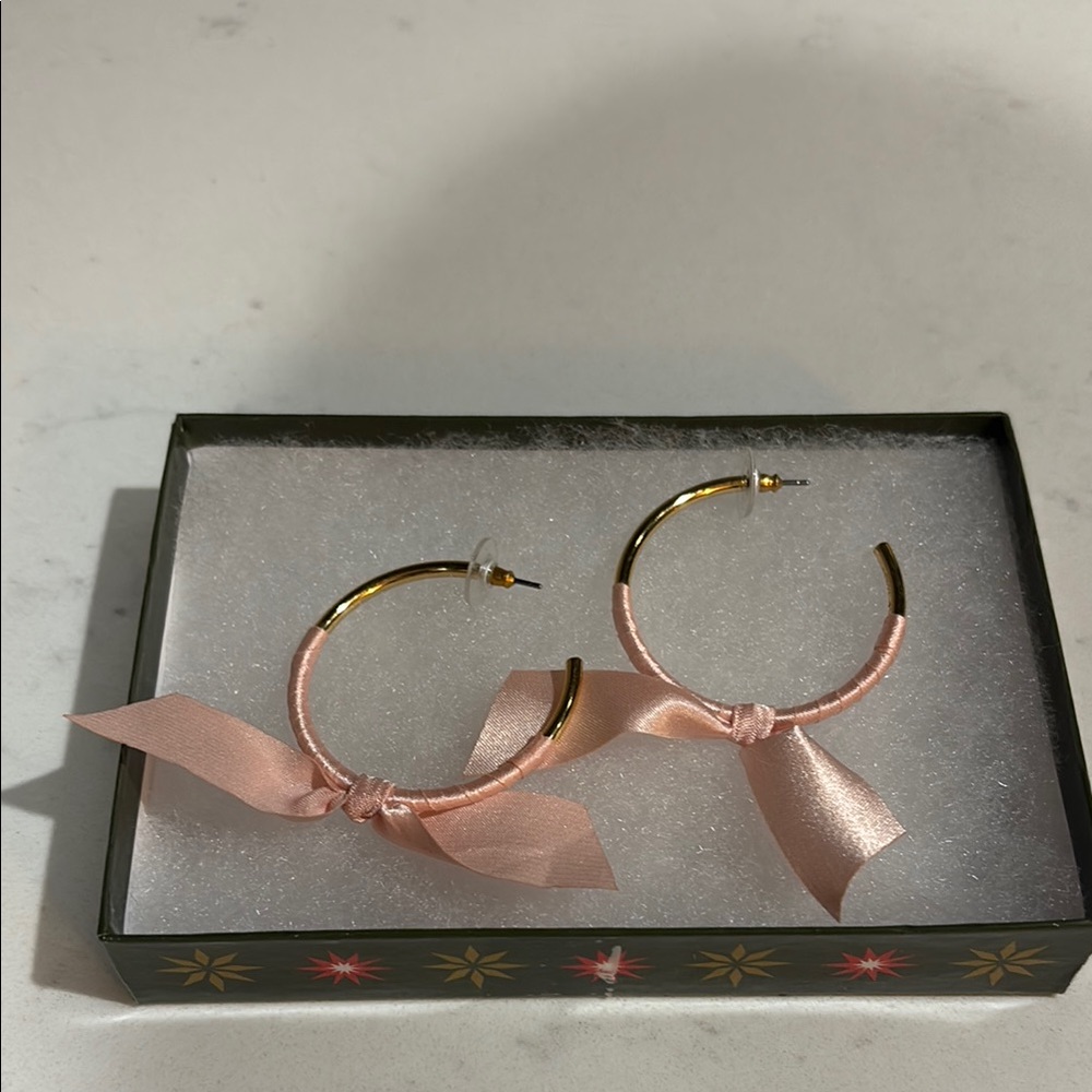 Gold and Pink Ribbon Hoop Earrings